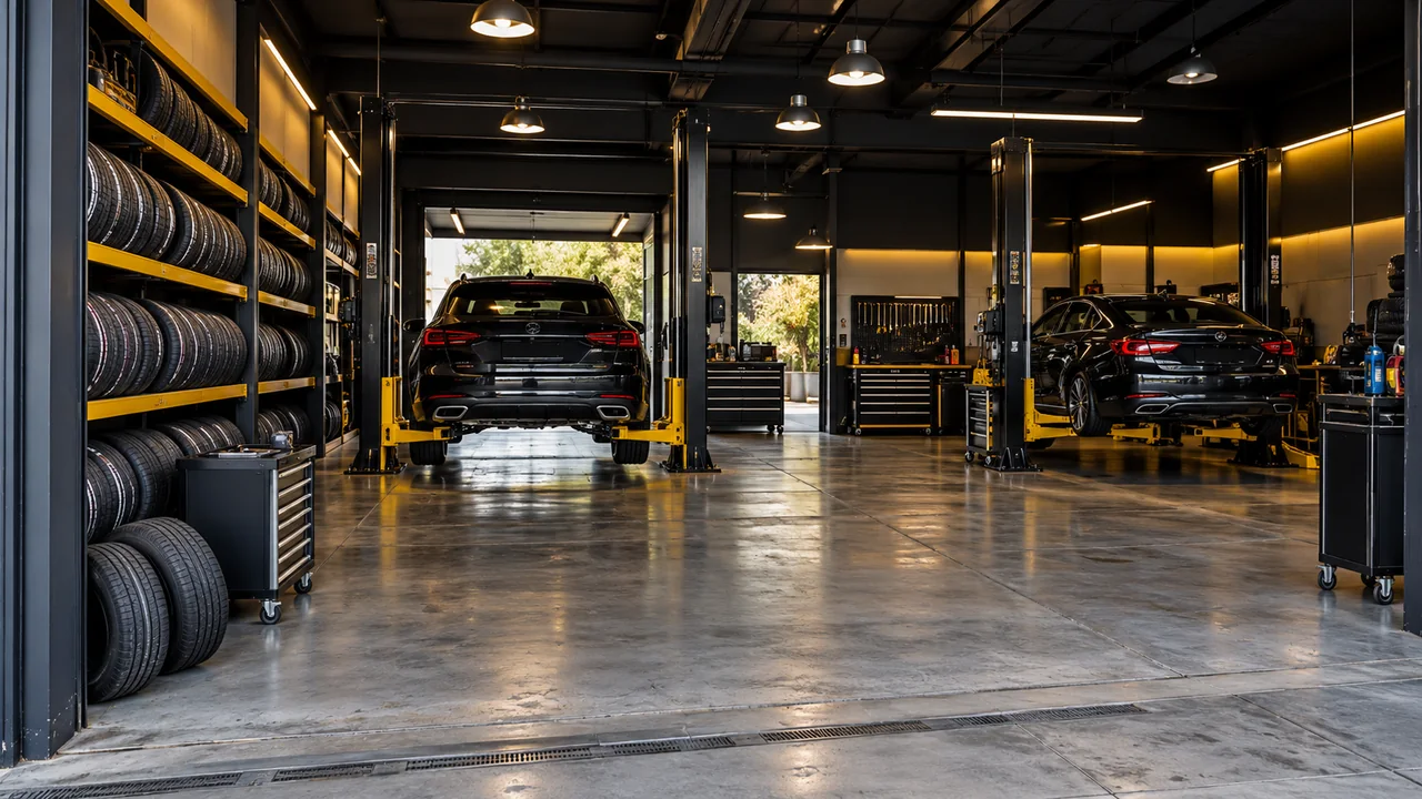 Ambientação de centro automotivo — imagem ilustrativa